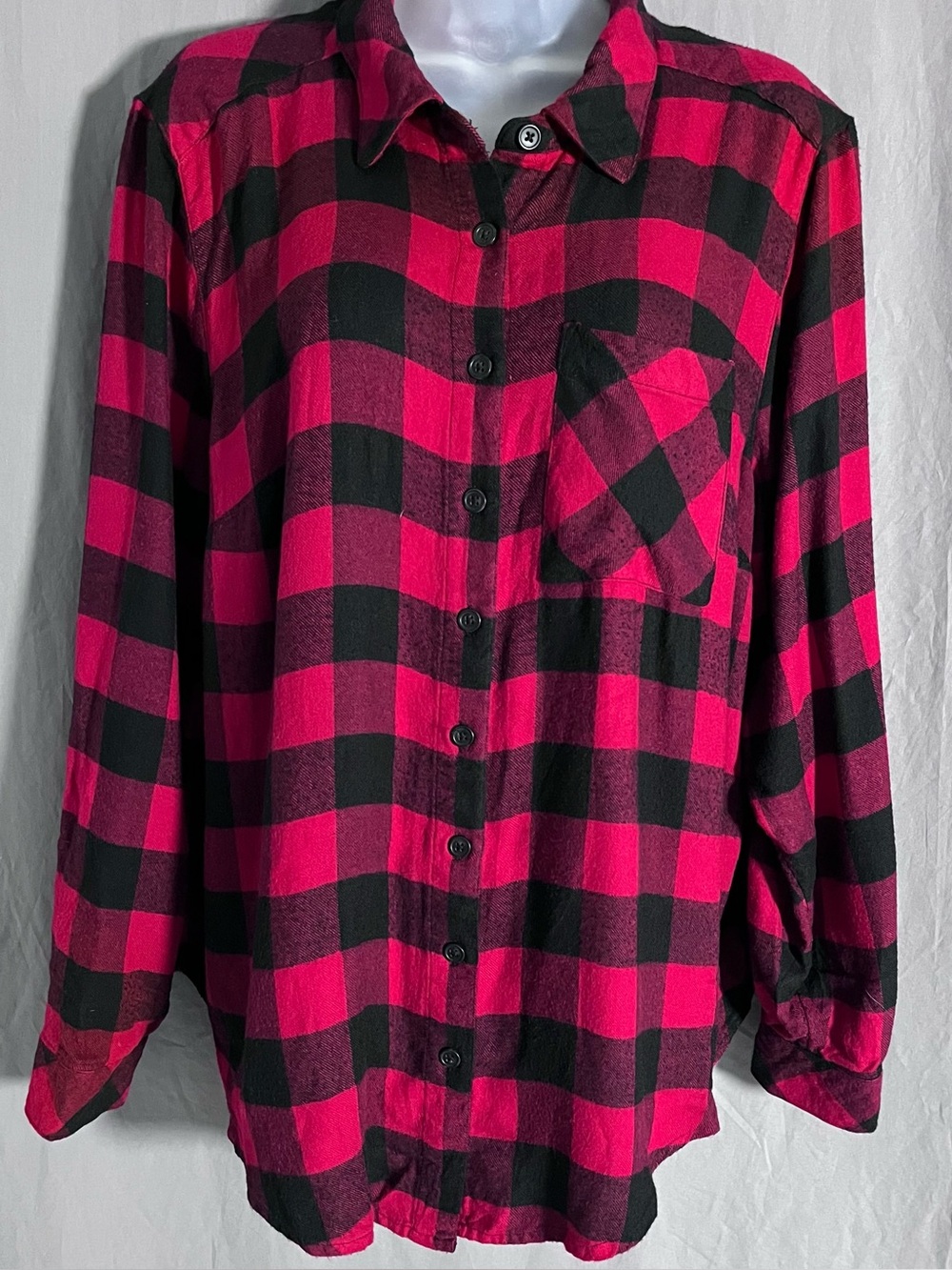 Torrid Red Black Buffalo Plaid Brushed Rayon Super Soft Flannel Shirt 1X
